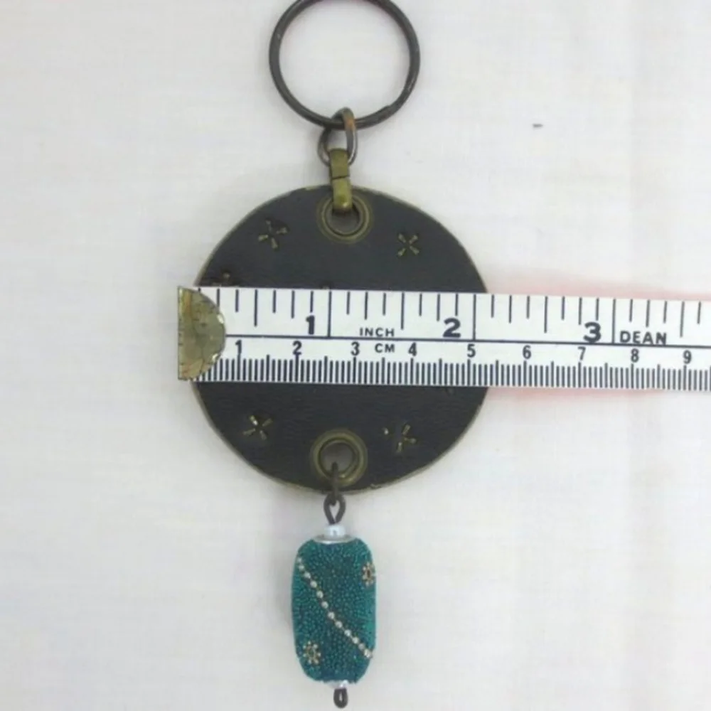 New Handmade Keychain Bag Charm Beaded Boho Faux Leather Rhinestone Swivel Clip